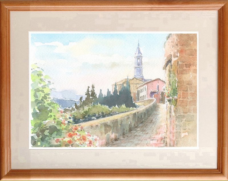 Made to order Original watercolor painting at Pienza in early summer 2 - 海报/装饰画/版画 - 纸 咖啡色