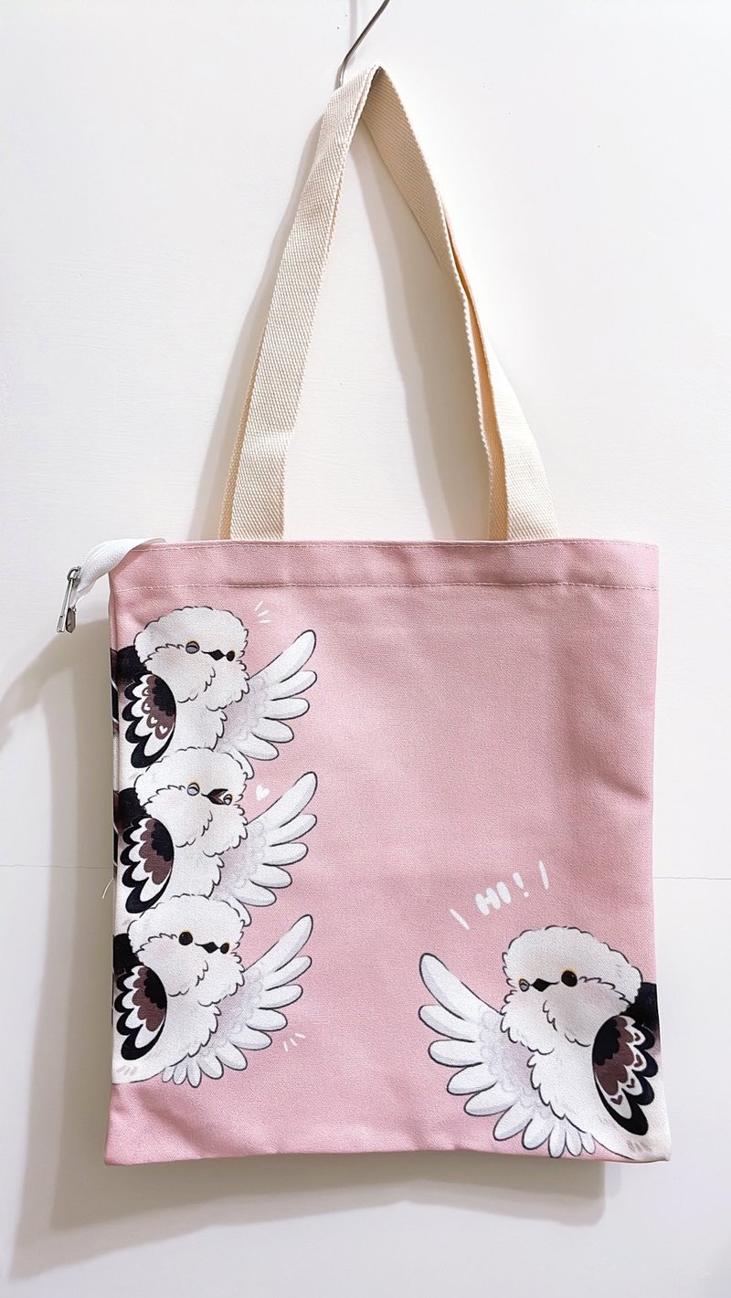 Rolia's 手作 【SAY HI !系列】长尾山雀 帆布袋(粉红) - 侧背包/斜挎包 - 聚酯纤维 