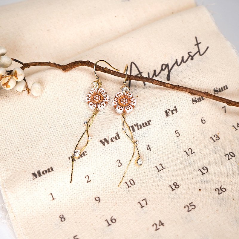 白色花园 - 耳环/耳夹 - 玻璃 