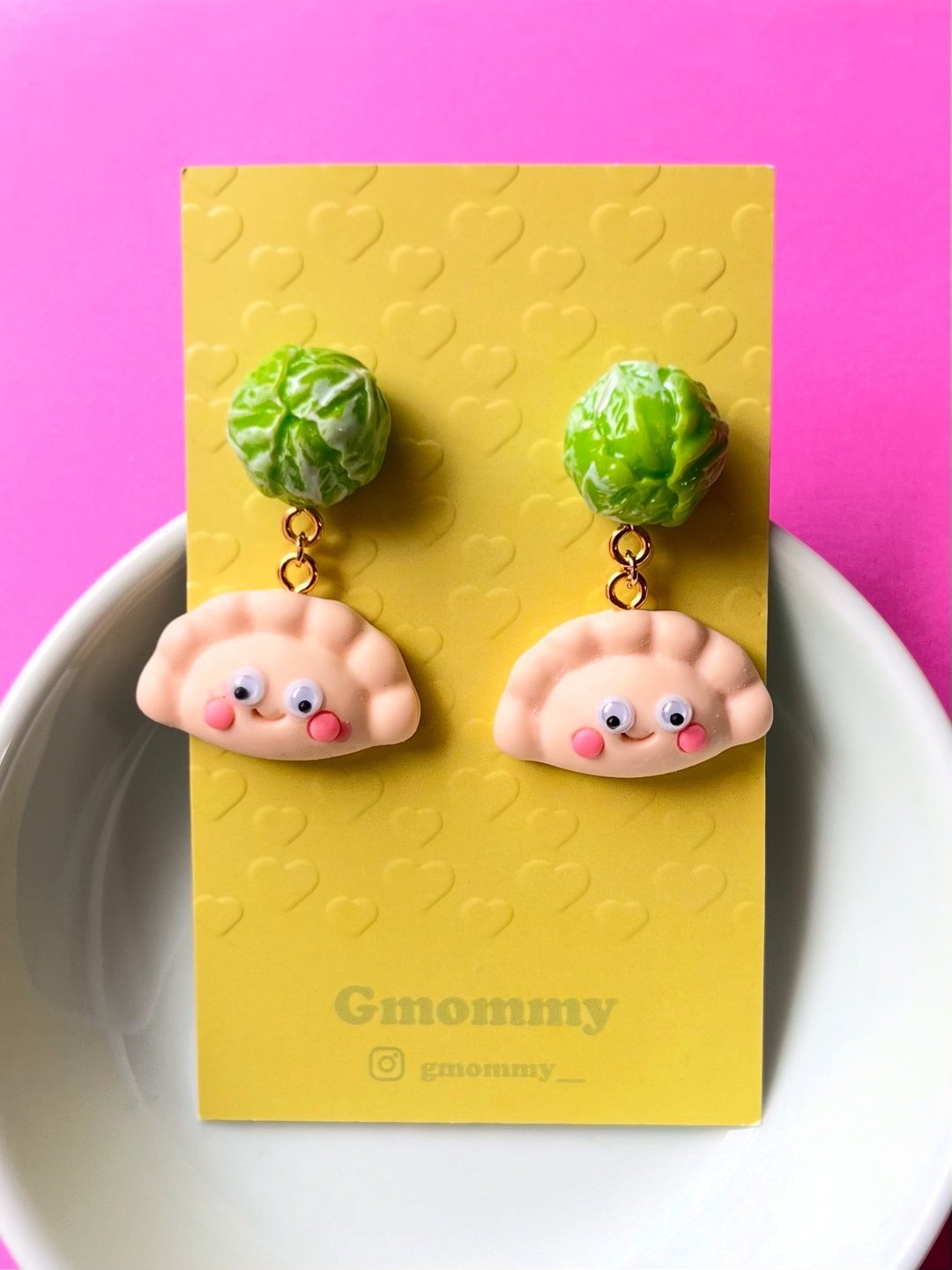 高丽菜与饺子 夹式垂坠耳环 日本手工制作 - 耳环/耳夹 - 树脂 绿色