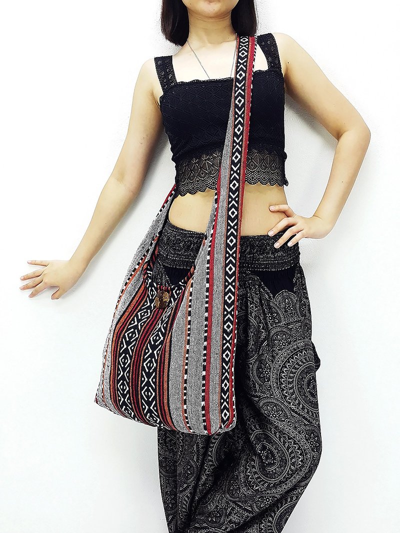 Woven Cotton Bag Shoulder bag Crossbody bag Bohemian Unisex Hobo bag Long Strap - 其他 - 棉．麻 灰色