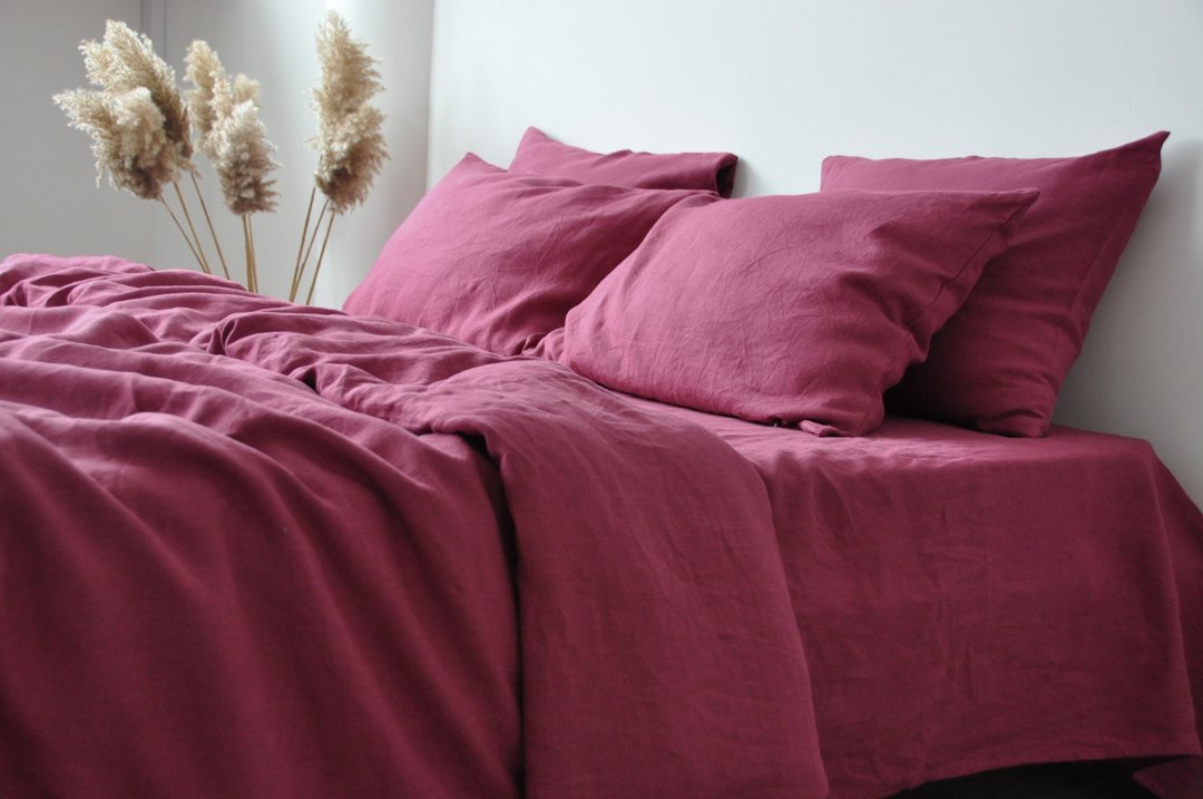 Raspberry linen duvet cover / Softened linen / Comforter cover / Quilt cover - 寝具 - 亚麻 红色