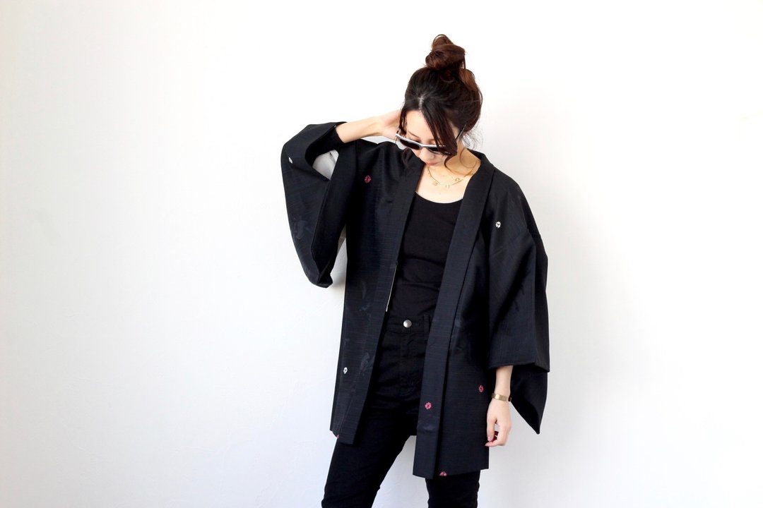 shibori motif kimono, haori black /4142 - 女装休闲/机能外套 - 聚酯纤维 黑色