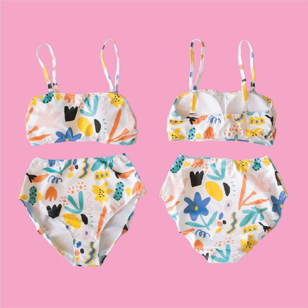 SWIMWEAR  TWO PIECES - HIGH WAIST / RANDOM FLOWERS PATTE - 其他 - 其他材质 白色