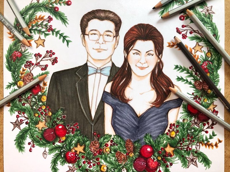 Couple portrait illustration with frame and digital file - 订制画像 - 纸 