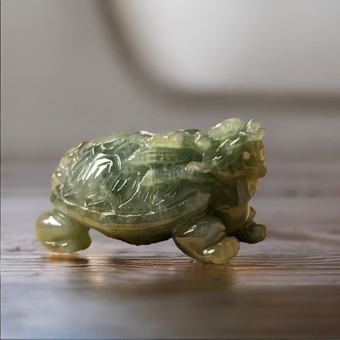【吉祥·长寿】冰飘花翡翠龙龟 | 天然缅甸玉A货翡翠 | 送礼 - 吊饰 - 玉石 绿色