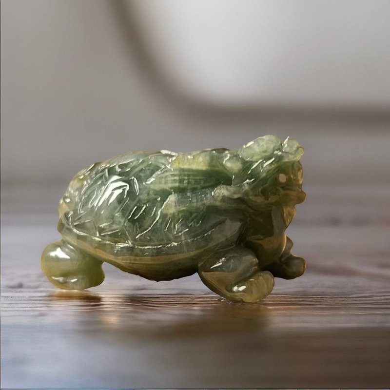 【吉祥·长寿】冰飘花翡翠龙龟 | 天然缅甸玉A货翡翠 | 送礼 - 吊饰 - 玉石 绿色