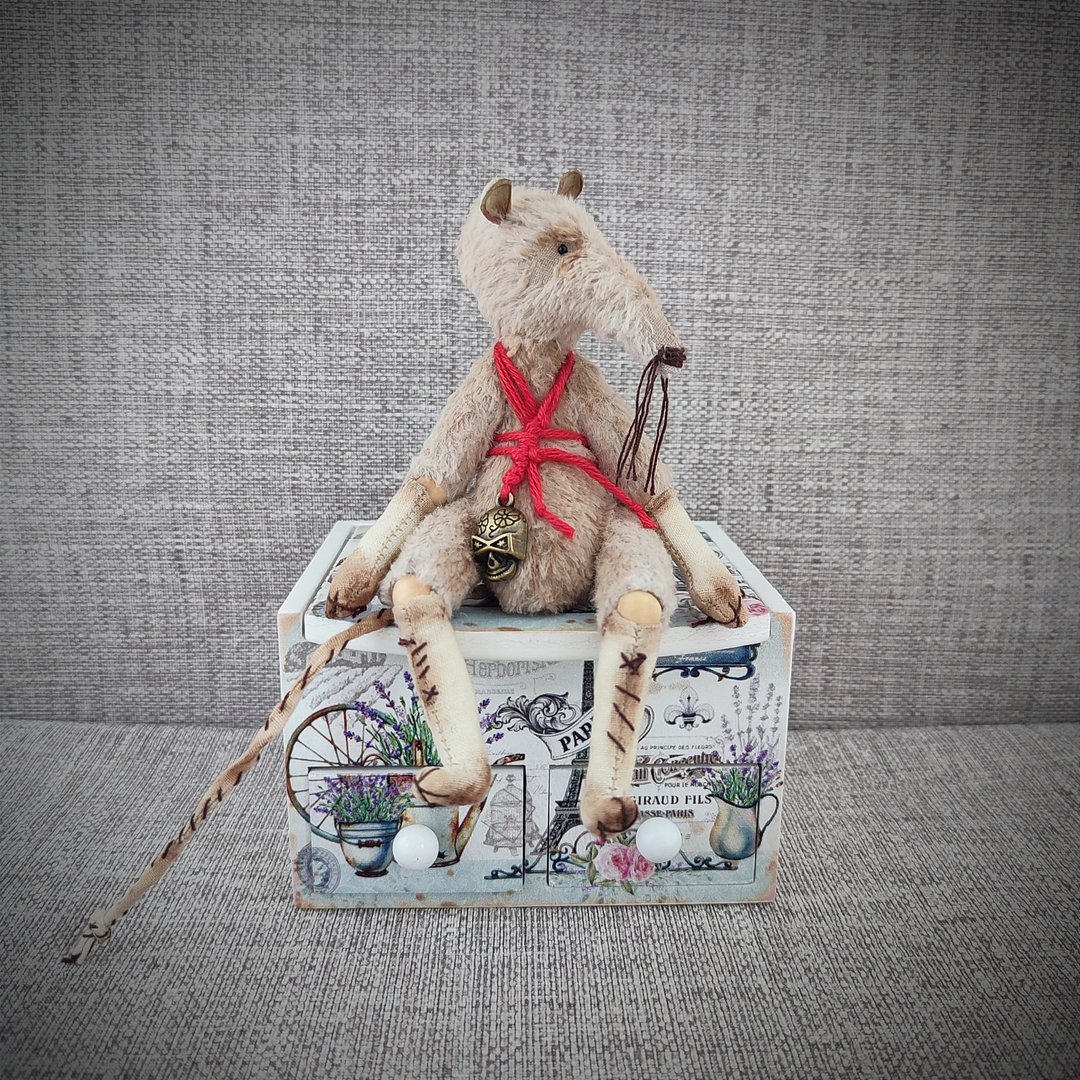 Creepy rat. Beige rat doll. Gothic rat figurine. Rat handmade. - 玩偶/公仔 - 棉．麻 黑色