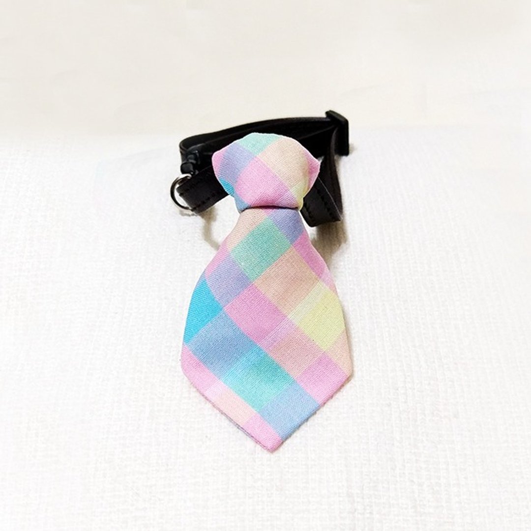 Ella Wang Design Tie 宠物 领结 领带 猫 狗 格子 格纹 绅士 - 项圈/牵绳 - 棉 粉红色