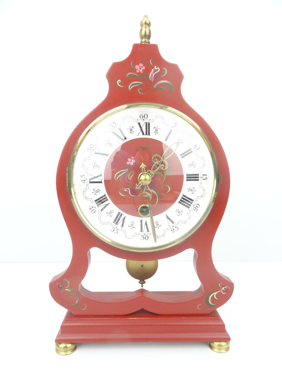 弗里斯兰荷兰古董复古 Hindeloopen 壁炉座钟 Warmink Junghans 时代） - 时钟/闹钟 - 木头 红色