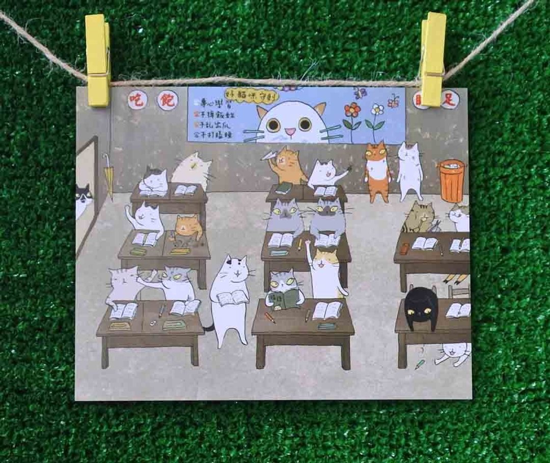 3猫小铺猫咪插画明信片(画家:猫小姐) – 起立敬礼老师好 - 卡片/明信片 - 纸 