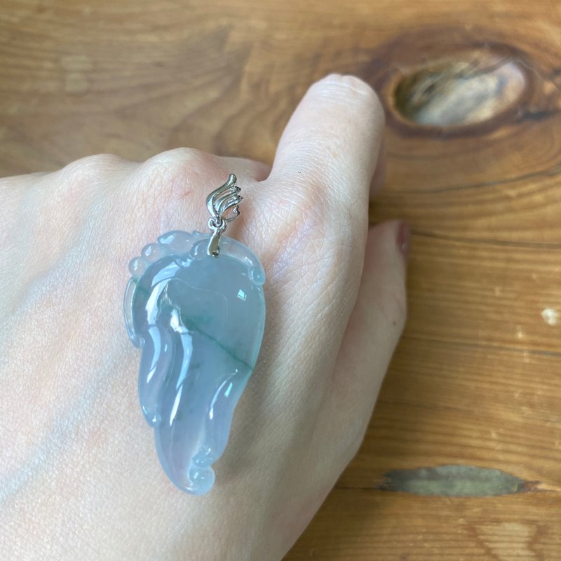 拈翠-天然缅甸翡翠A货-18K金冰紫罗兰人生如意翡翠坠 - 项链 - 玉石 银色