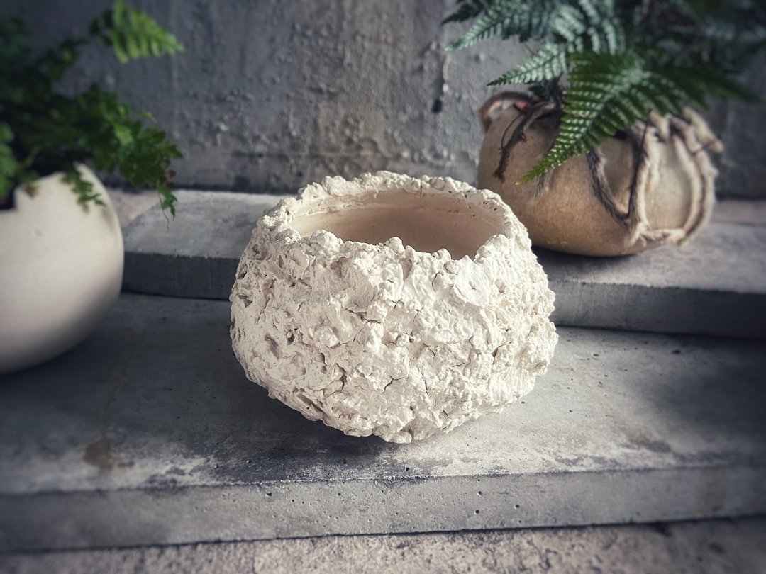白陶之舞盆器 / 白垩纪恐龙蛋花盆 - 深白陨石 - 植栽/盆栽 - 陶 白色