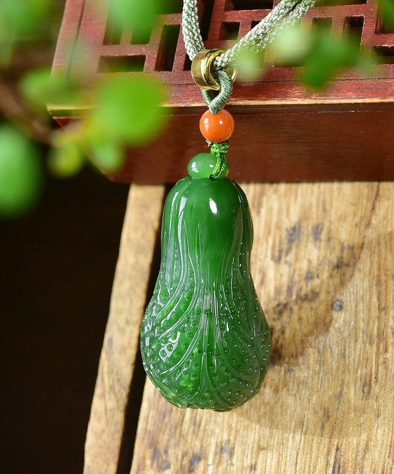 秒杀价 收藏级天然和田玉碧玉白菜吊坠 寓意吉祥如意 - 项链 - 玉石 