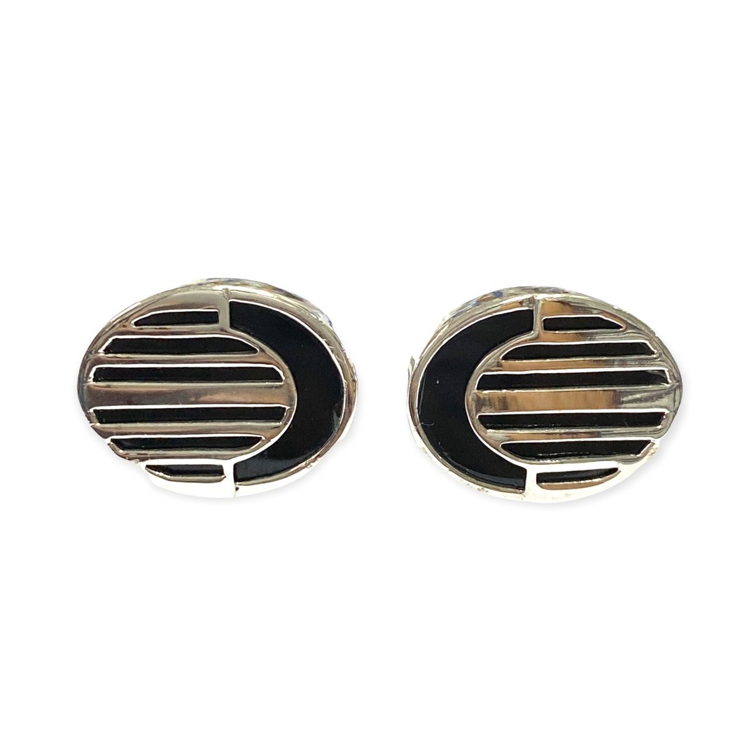 Perfectly Sculptured Wedding Cufflinks For Groom 925 Sterling Silver - 袖扣 - 纯银 黑色