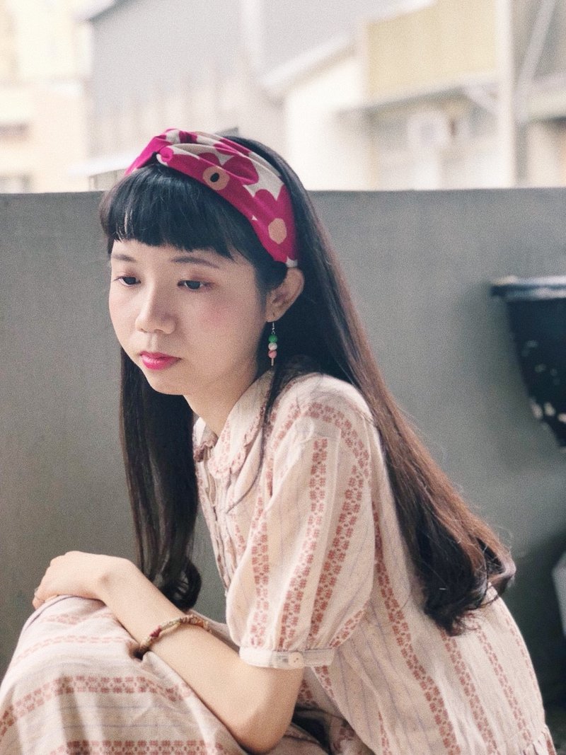 手作交叉发带 / 朵朵罂粟花 - 发饰 - 棉．麻 红色