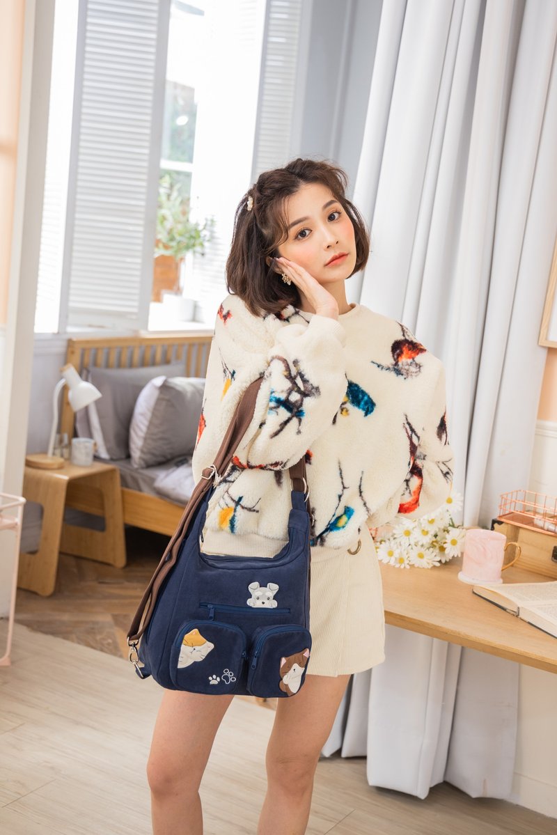 【Kiro猫】kiro家族 多功能 斜背/侧背/肩背后背包【810133003】 - 侧背包/斜挎包 - 棉．麻 蓝色
