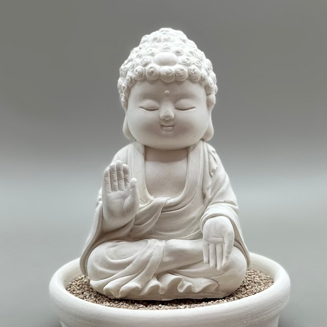 佛像摆饰 净念吉祥小佛之向德 小盘套组 艺术香氛扩香 居家美学 - 香薰/精油/线香 - 水泥 白色