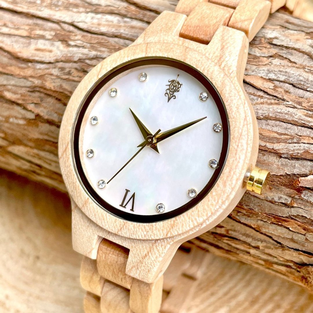 [Wooden Watch] EINBAND Prima Natural Shell Mother of Pearl Maple Wood Watch [34mm] - 女表 - 木头 咖啡色