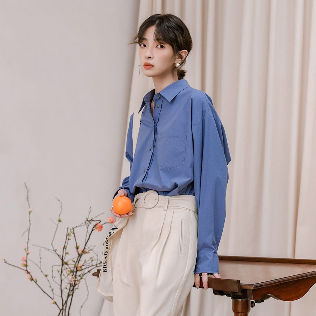 法式复古大廓型衬衫|衬衫|两色|春款|棉|Sora-1155 - 女装衬衫 - 棉．麻 多色