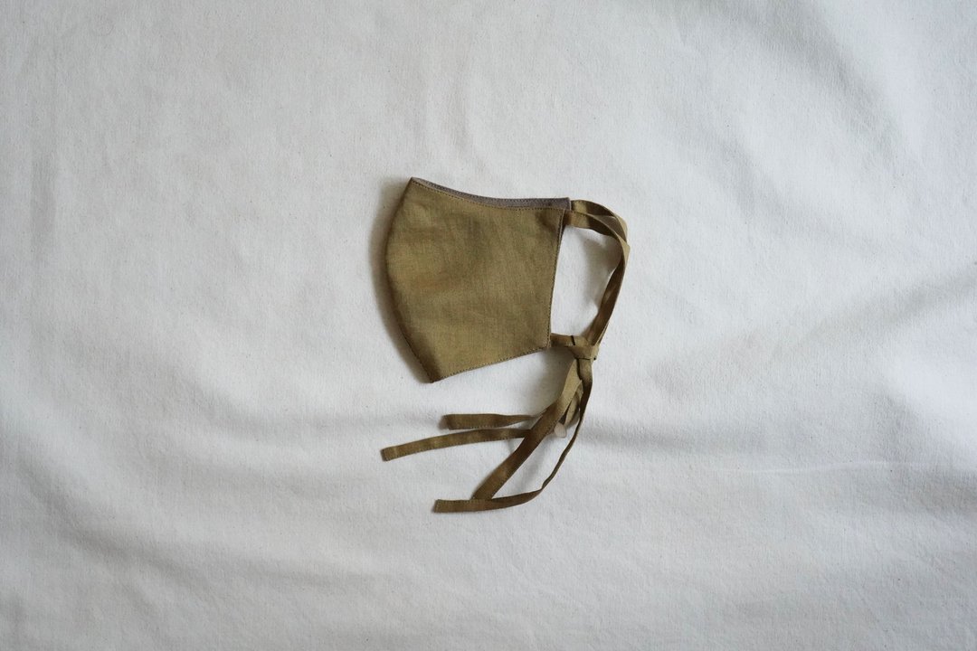 unisex mask | 双色绑带口罩 | 朽 叶 金 x 焦 茶 - 口罩 - 棉 金色