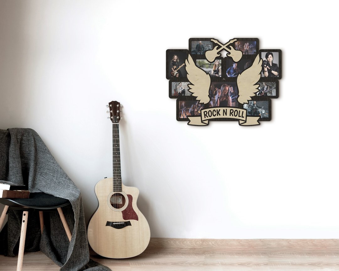 Rock and roll picture frame collage Music wall decor Engraved wall decor - 墙贴/壁贴 - 木头 多色