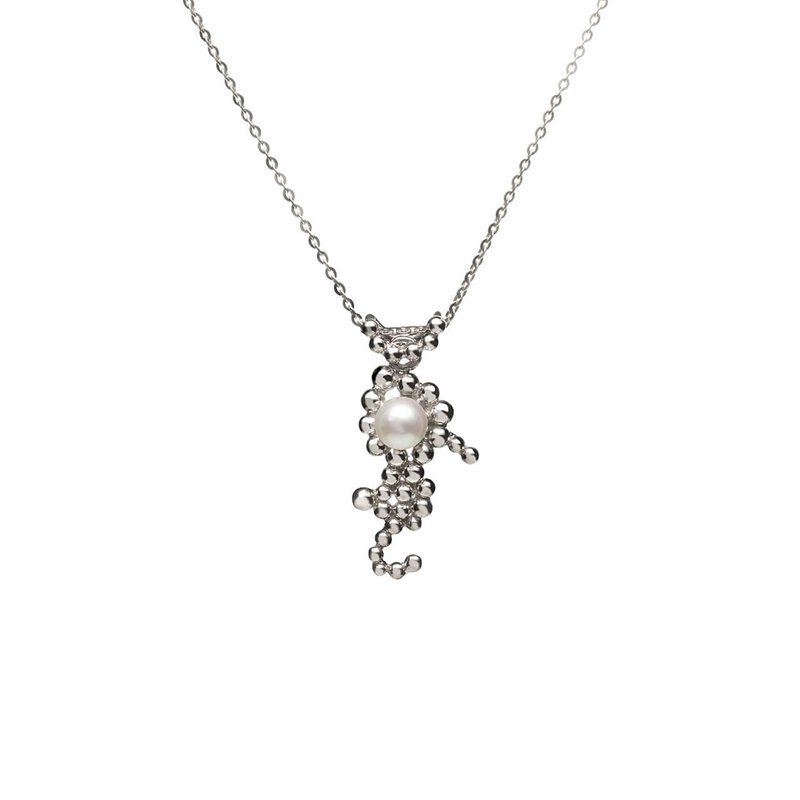 玻璃动物园 - 海马坠链 (Akoya珍珠) - 项链 - 纯银 银色