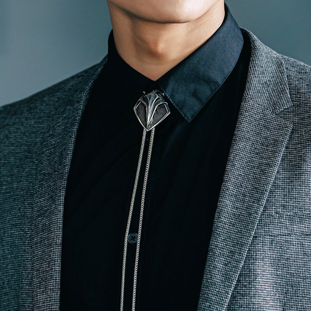 科技盾牌 保罗领带 Bolo Tie 领绳项链 金属绳领带 长项链 - 领带/领带夹 - 铜/黄铜 银色