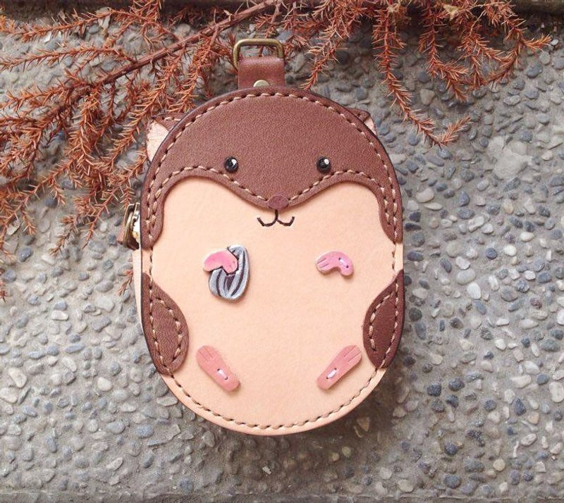 【Xuan Leather选。皮革】椭圆小包系列［黄金鼠仓鼠］钱包,小腰包 - 零钱包 - 真皮 咖啡色