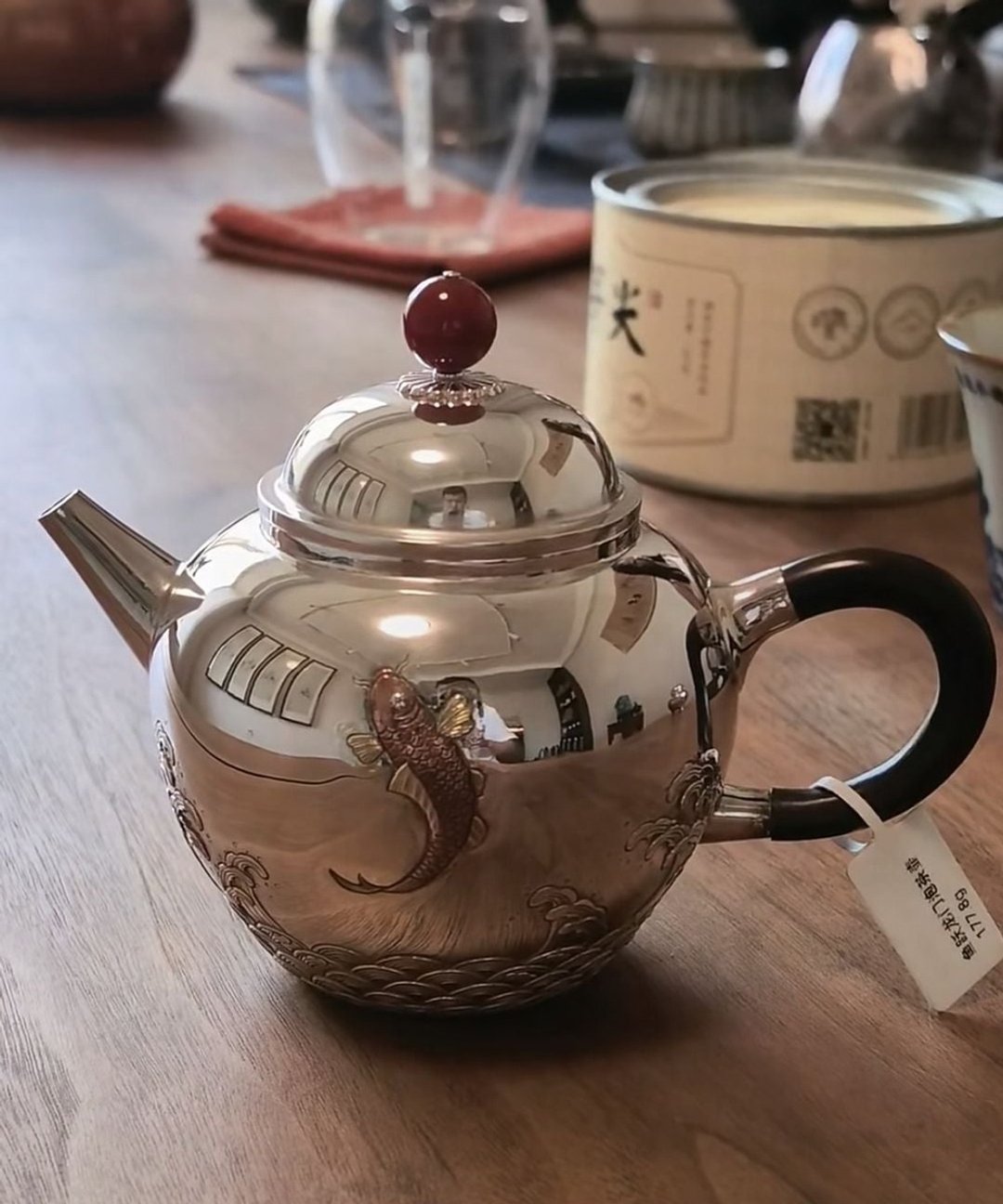 尚幀品大師系列 寸彥同大師手造 魚躍龍門 純銀壺 純銀公杯 240cc - 茶具/茶杯 - 纯银 