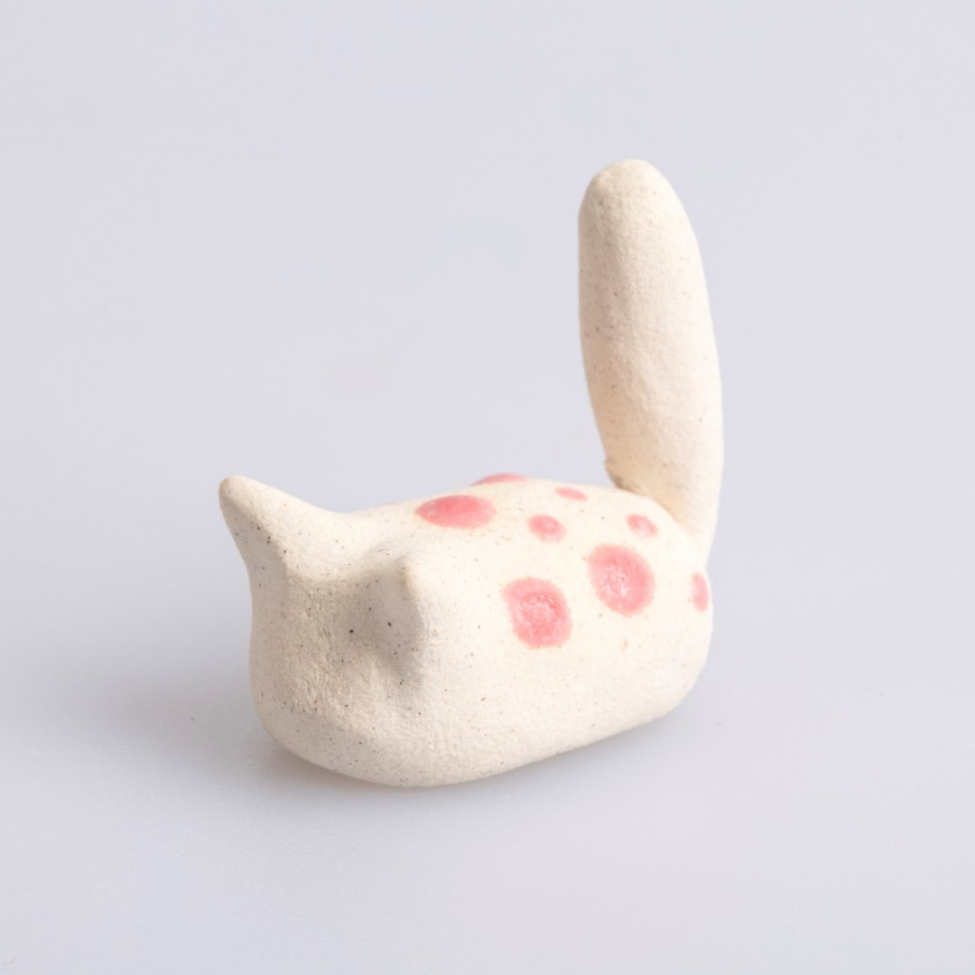 没脸的猫系列—粉色点点猫 - 摆饰 - 陶 白色