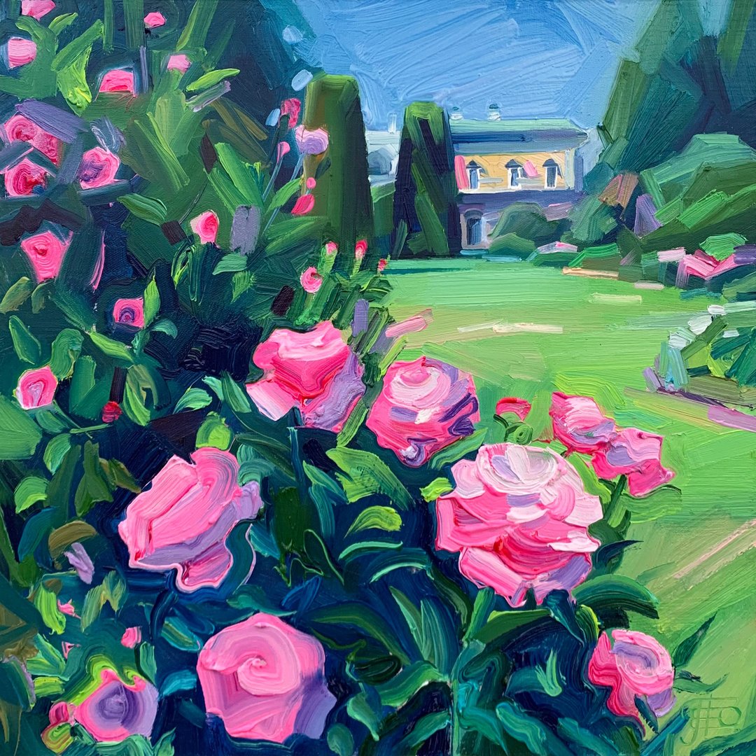 盛开的花园。夏天的风景。原创的油画 画在有底漆的硬板上。 - 墙贴/壁贴 - 棉 绿色
