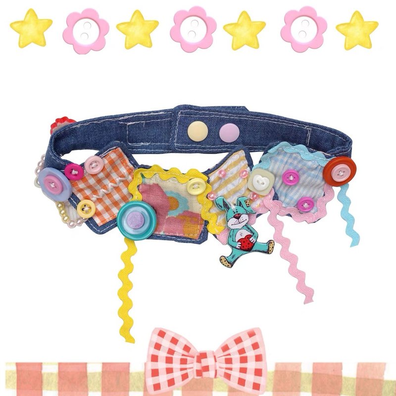 糖果夹心派不规则牛仔拼接春日choker - 颈链 - 棉．麻 蓝色