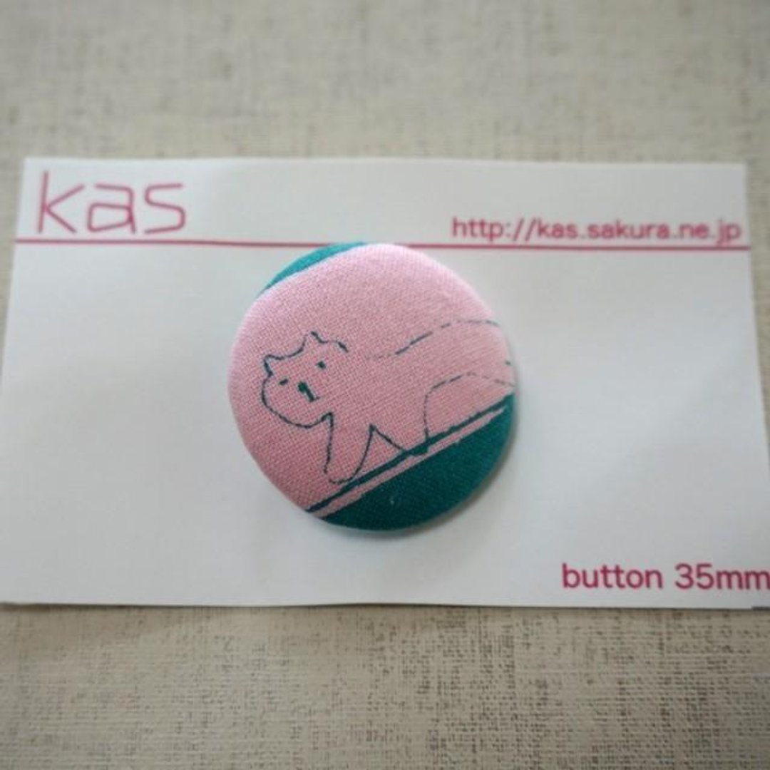 Hand printed original covered button"cat"(large) - 其他 - 棉 粉红色