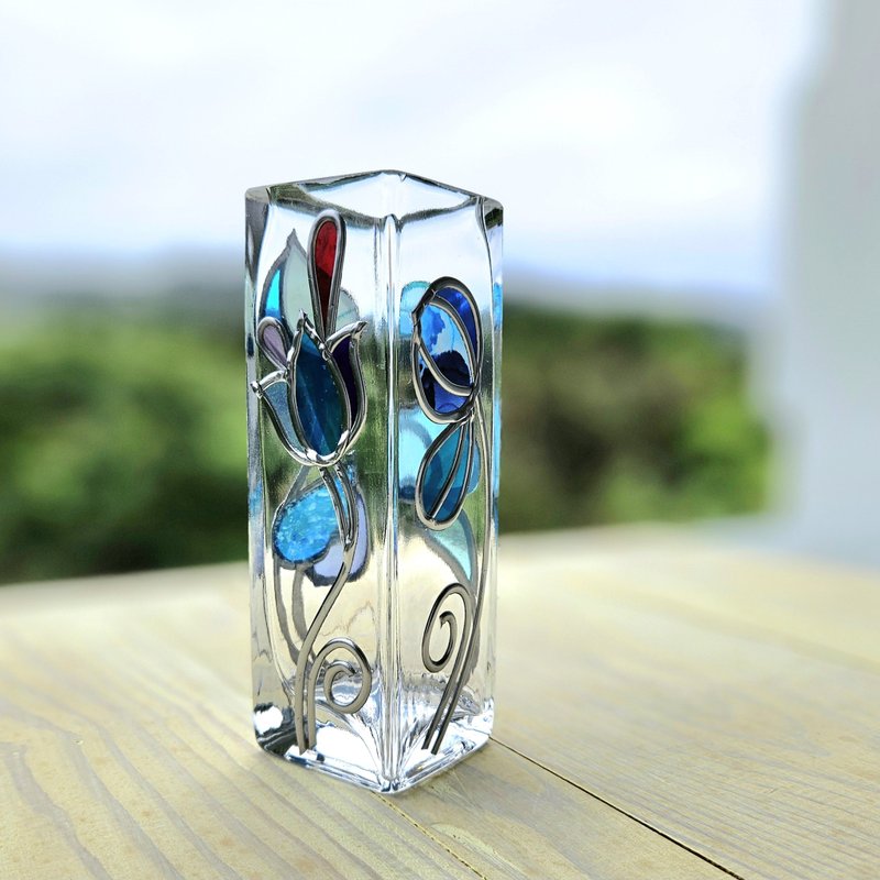 复刻版细长玻璃花瓶 琉球蓝 - 花瓶/陶器 - 玻璃 多色