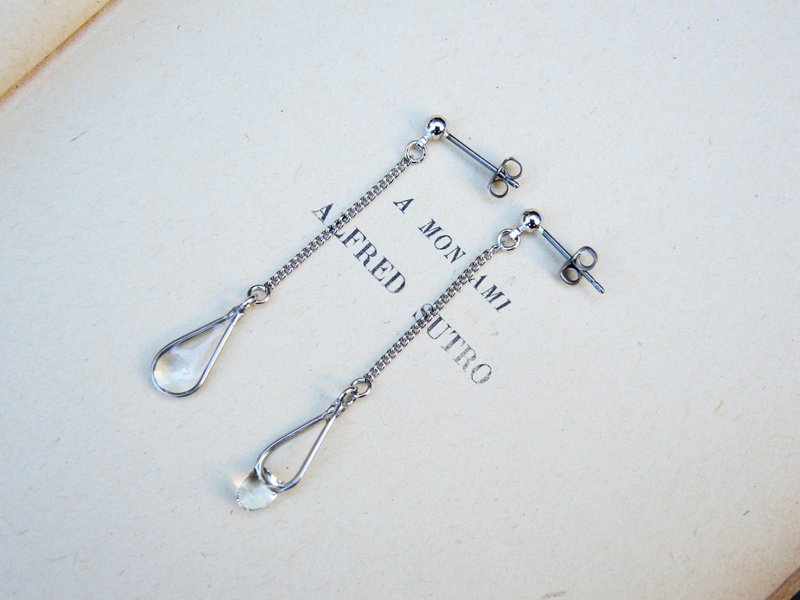 雨滴-左右不对称水滴耳环一对-银色系列(可选耳针或耳夹) - 耳环/耳夹 - 其他金属 