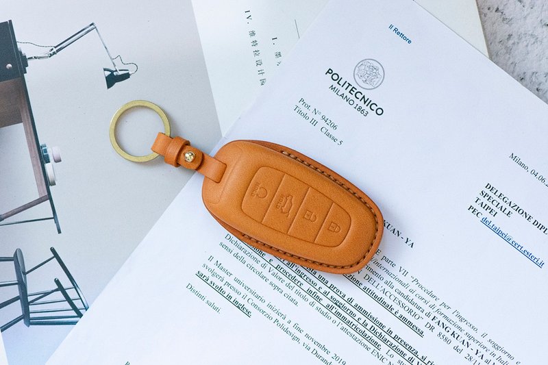 HYUNDAI现代汽车植鞣皮革手缝钥匙套/Tucson L - 钥匙链/钥匙包 - 真皮 