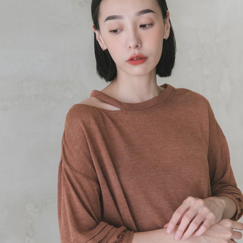 Nostalgia_留恋针织上衣_9AF004_棕 - 女装针织衫/毛衣 - 棉．麻 咖啡色