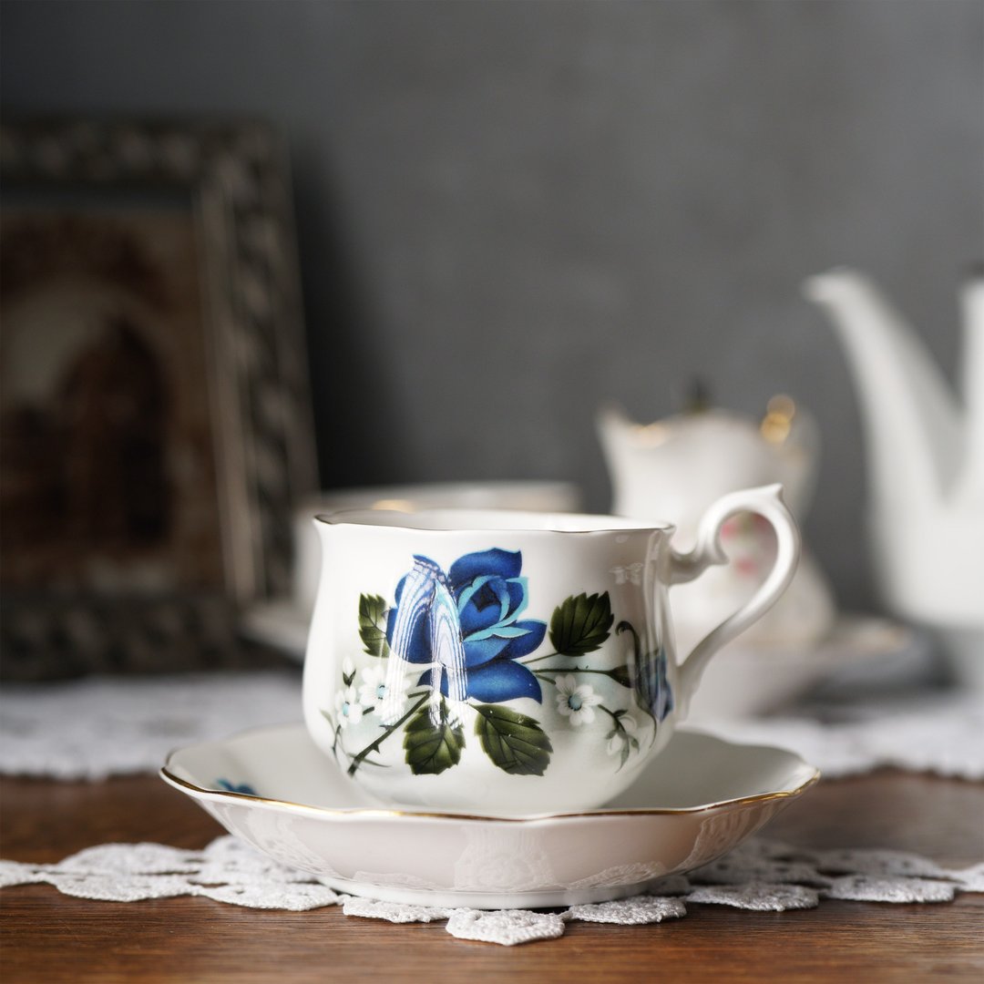 英国Richmond蓝玫瑰骨瓷茶杯盘组/欧洲老件/英国制造 - 茶具/茶杯 - 瓷 