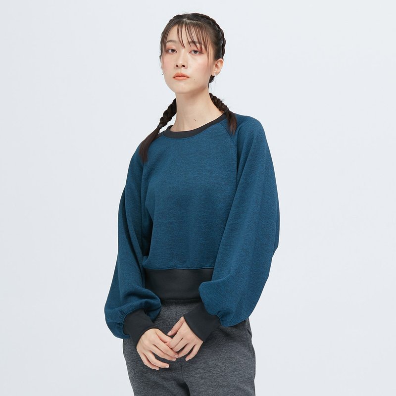 不可退换 /抛袖刷毛卫衣(女)-悠谷蓝 - 女装针织衫/毛衣 - 聚酯纤维 蓝色