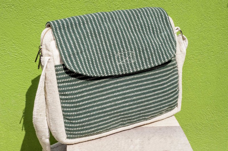 限量一件 毕业礼物 生日礼物  天然棉麻手织布轻便包 / 斜背包 / 侧背包 / 肩背包 / 旅行包 / 托特包 / 书包 - 抹茶绿茶帆布书包 手织棉麻布 - 侧背包/斜挎包 - 棉．麻 
