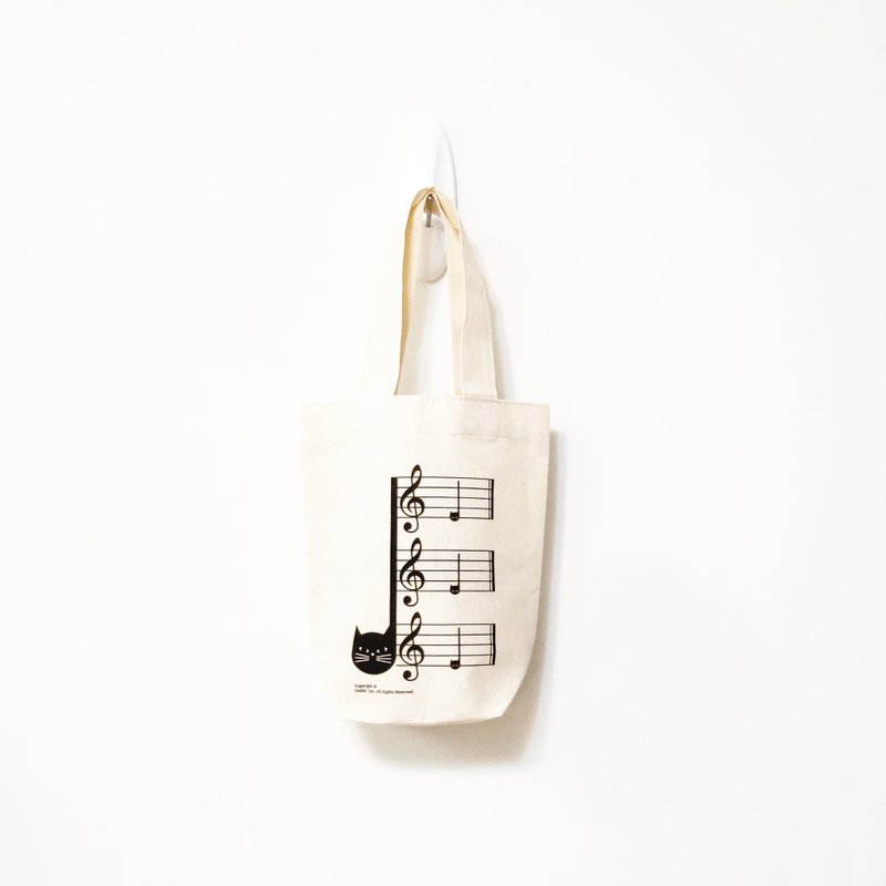 音符猫咪 猫咪 水壶袋 环保袋 饮料袋 收纳包 化妆包 帆布袋 手提 - 手提包/手提袋 - 其他材质 黑色