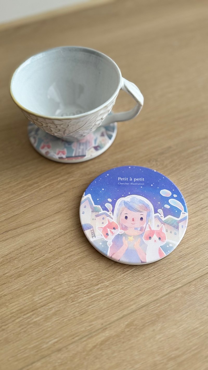 【现+预】多种插画陶瓷吸水杯垫-Petit à petit系列 - 杯垫 - 陶 多色