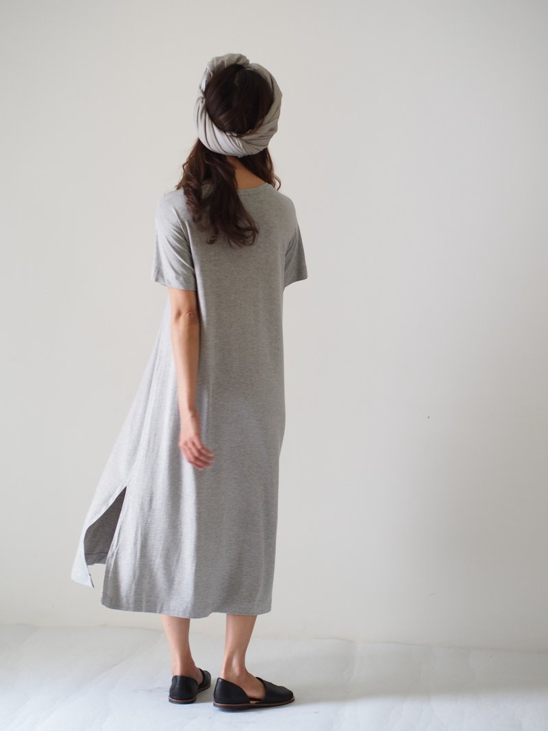 ByTheSea Dress U Neck A Line Maxi with Pocket - Marble Grey - 洋装/连衣裙 - 棉．麻 灰色
