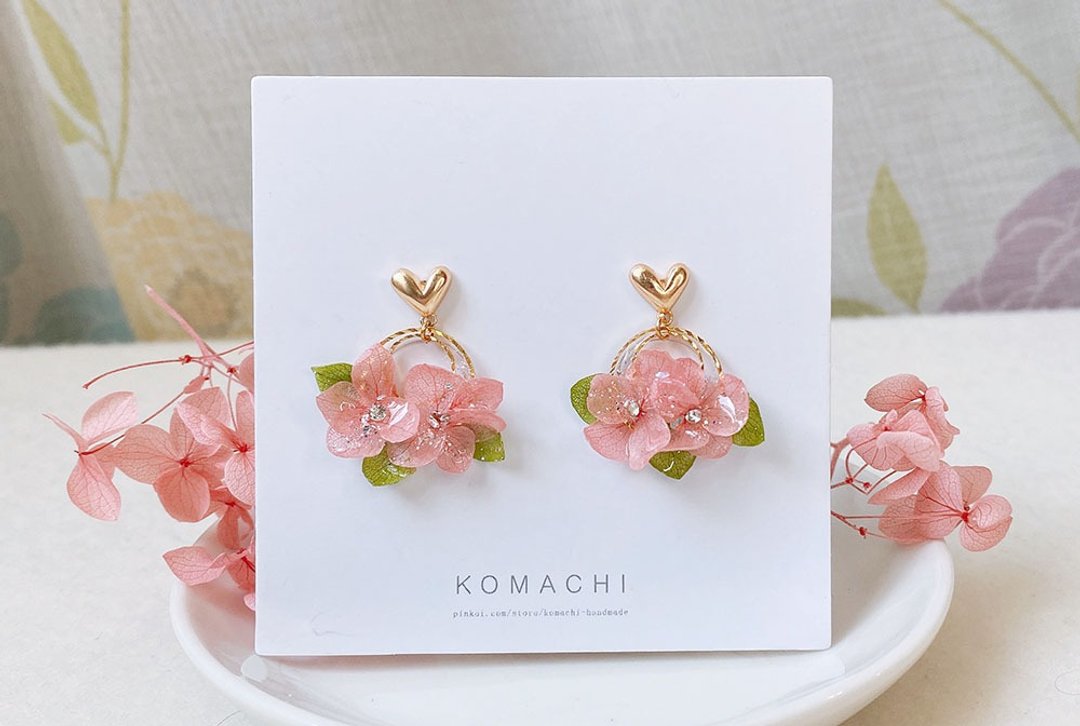Happy Valentine - 耳环/耳夹 - 植物．花 粉红色