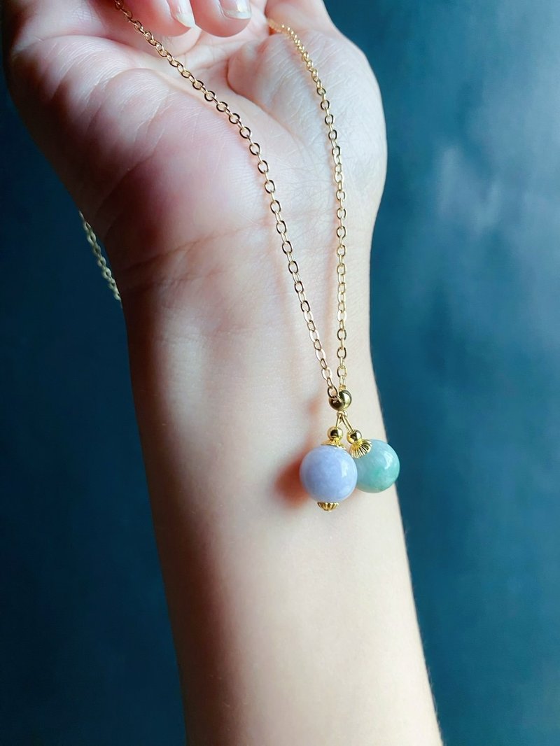 天然缅甸玉 翡翠 飘花绿 淡紫翡 圆珠 项链 吊坠 玉坠 生日礼物 - 项链 - 玉石 绿色