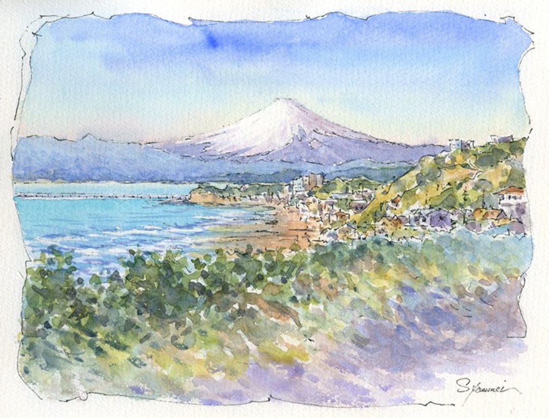 定制化 原创水彩画 富士山远景 - 海报/装饰画/版画 - 纸 蓝色
