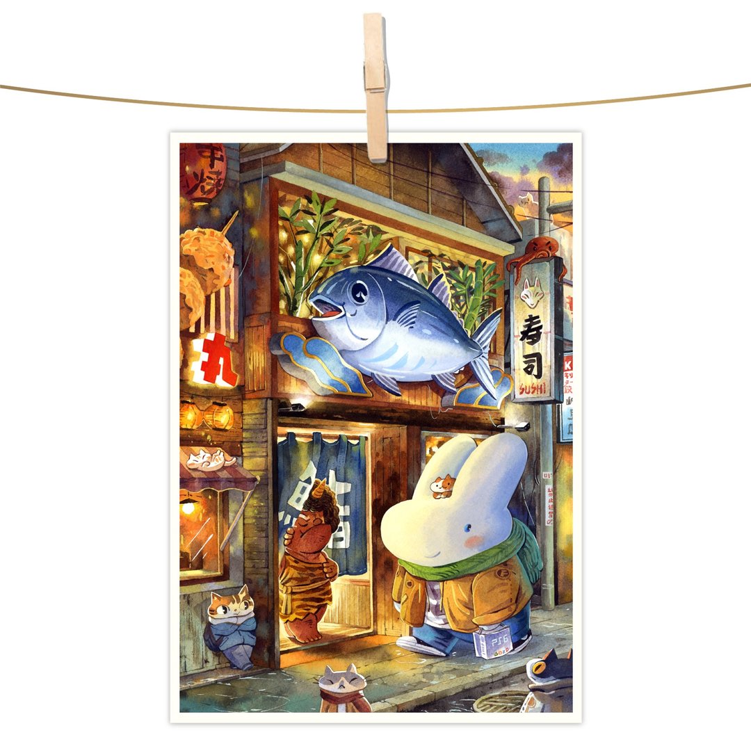 afu水彩插画明信片 - 幸福的回家路上 - 卡片/明信片 - 纸 多色