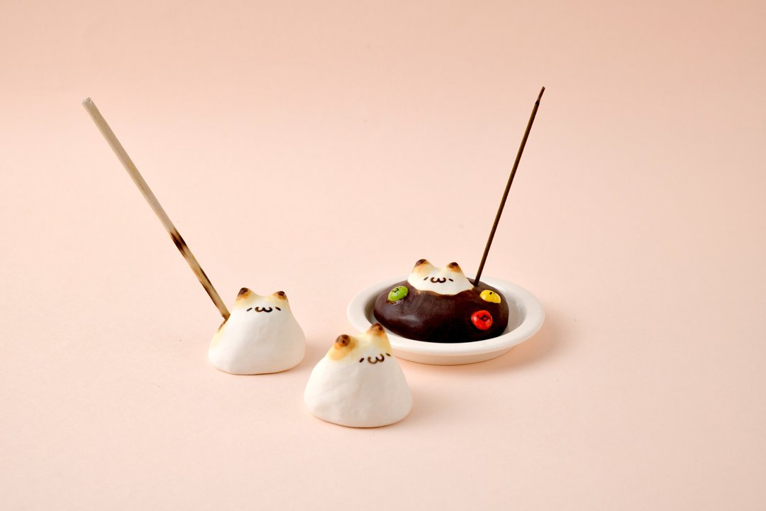 S'mores 饼干和棉花糖猫香座 - 摆饰 - 瓷 