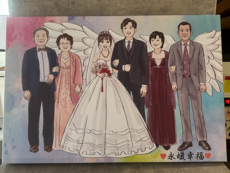 思念守护婚礼画 定制化翅膀加购 初恋风手绘无框画 永恒幸福摆饰 - 摆饰 - 其他材质 咖啡色